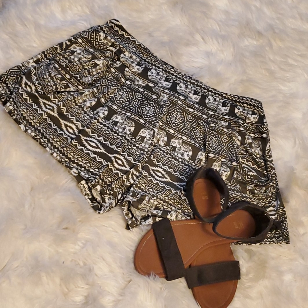 Olive Green & Cream Elephant Shorts